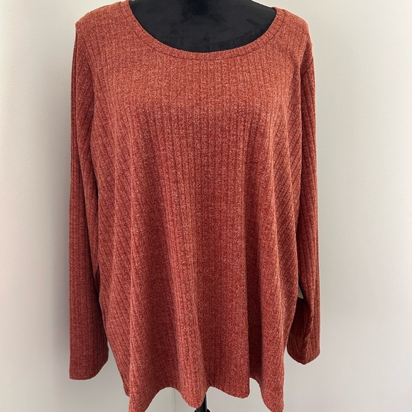 Cyrus Womens Plus  Rust Orange Rib Knit Scoop Long Sleeve Sweater Tunic NWT - Picture 3 of 7